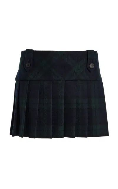 Miu Miu Pleated Checked Wool-twill Mini Skirt In Blue