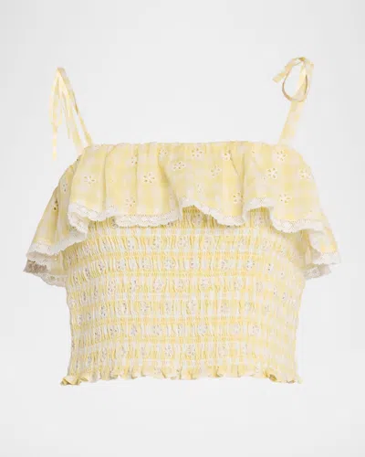 Loveshackfancy Condie Smocked Scalloped Camisole In Yellow