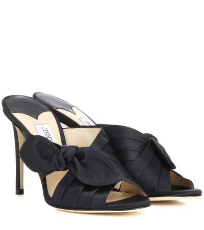 Jimmy Choo Keely Knotted Satin Crisscross Mules In Navy