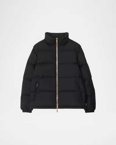Burberry Men Snowdown Down Jacket With Checked Profile In Black