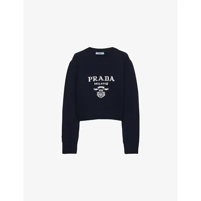 Prada Wool And Cashmere Crew-neck Sweater In Blue