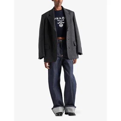 Prada Wool And Cashmere Crew-neck Sweater In Blue