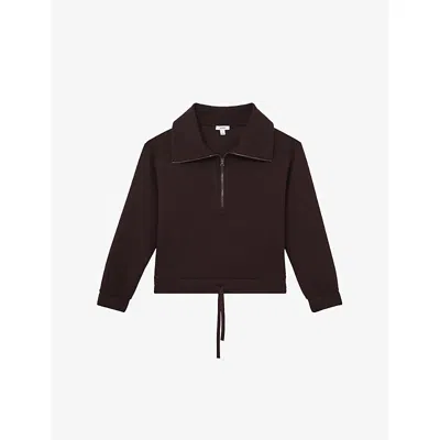 Reiss Womens Plum Laney Half-zip Relaxed-fit Stretch-jersey Sweatshirt In Brown