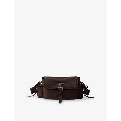 Prada Explore Medium Nappa Leather Shoulder With Flap Bags In Brown