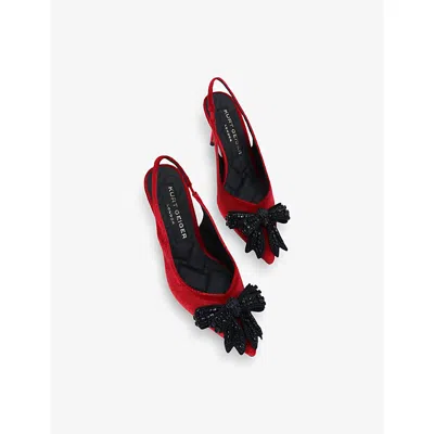 Kurt Geiger 65mm Crystal-embellished Bow Slingback Flats In Red