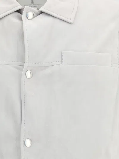 Brunello Cucinelli Leather Vest With Sleeveless Design And Slip Pockets In White