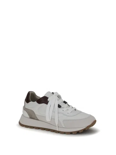 Brunello Cucinelli Leather Sneakers With Shiny Details In Metallic