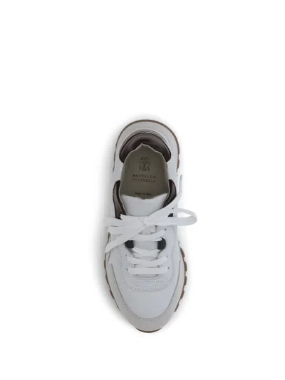 Brunello Cucinelli Leather Sneakers With Shiny Details In Metallic