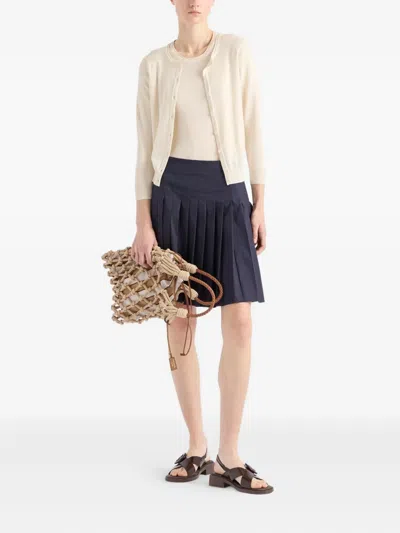 Prada Silk-cotton Short-sleeve Sweater In Neutral