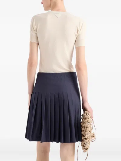 Prada Silk-cotton Short-sleeve Sweater In Neutral