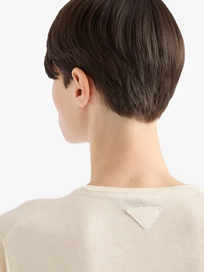 Prada Silk-cotton Short-sleeve Sweater In Neutral