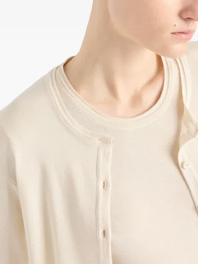 Prada Silk-cotton Short-sleeve Sweater In Neutral