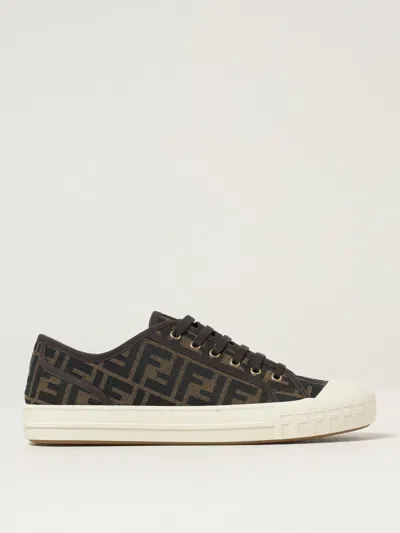 Fendi Men Brown Sneaker With All-over Ff Motif In Fabric Man In Black