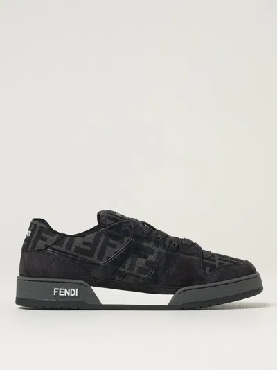Fendi Match Sneakers In Ff Jacquard Fabric And Suede In Gray