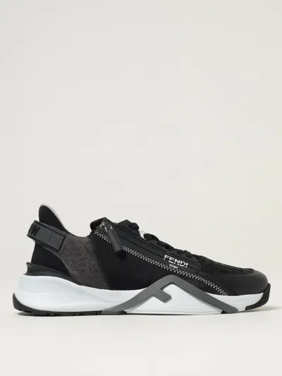 Fendi Structured Stitched Collar Sole Sneakers In Black