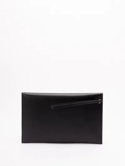 Fendi Large Flat Pouch With Envelope Design And Wrist Strap In Black