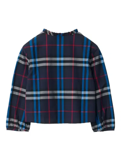 Burberry Check-pattern Smocked Blouse In Blue
