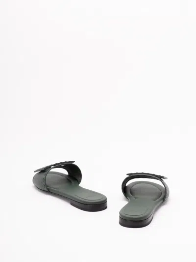 Fendi Open Toe Leather Signature Slippers In Black