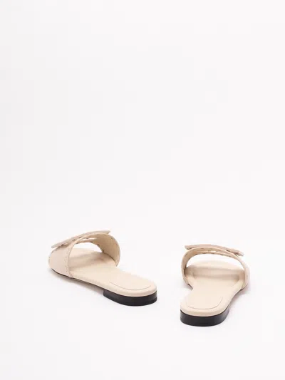 Fendi Baguette Ff Leather Buckle Flat Slide Sandals In White