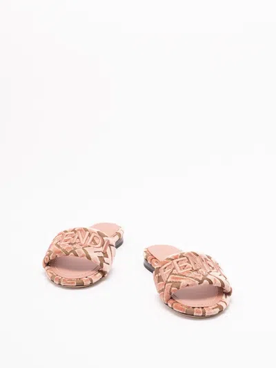 Fendi Velvet Slide Ff Open Toe Flat Sole In Multi