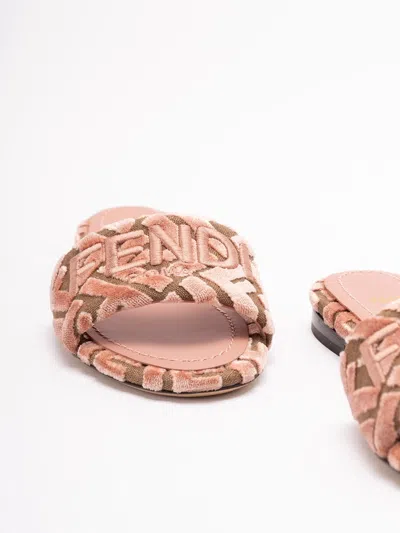 Fendi Velvet Slide Ff Open Toe Flat Sole In Multi