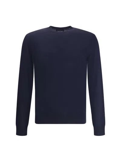 Giorgio Armani Virgin Wool Sweater In Blue