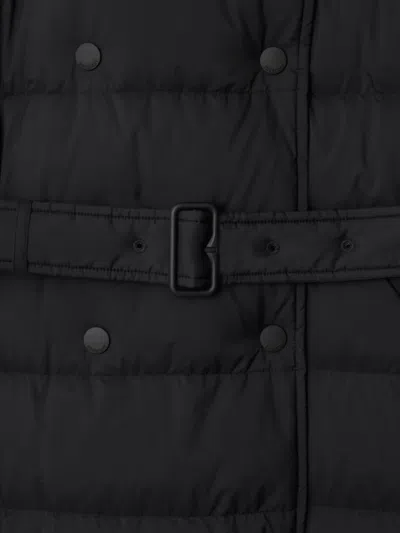 Burberry Hooded Belted Padded Coat In Black