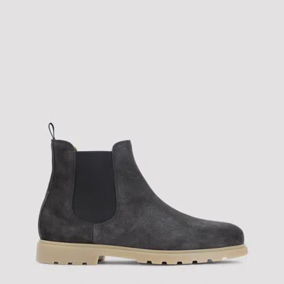 Kiton Round Toe Suede Finish Ankle Boot In Gray
