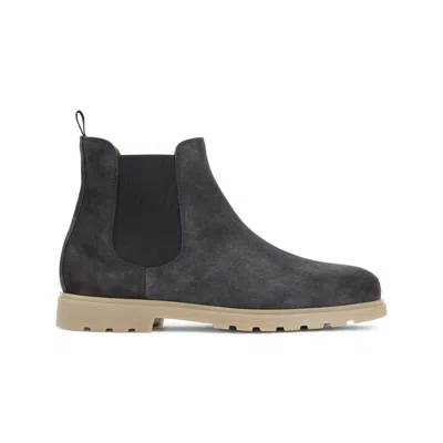 Kiton Round Toe Suede Finish Ankle Boot In Gray