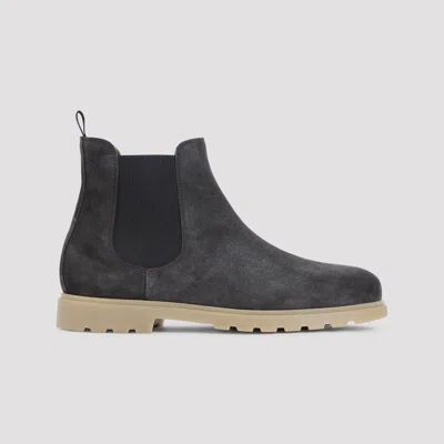 Kiton Round Toe Suede Finish Ankle Boot In Gray