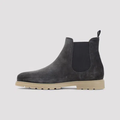 Kiton Round Toe Suede Finish Ankle Boot In Gray