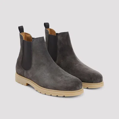 Kiton Round Toe Suede Finish Ankle Boot In Gray