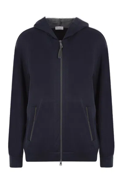 Brunello Cucinelli Monili Chain Zipped Hoodie In Blue