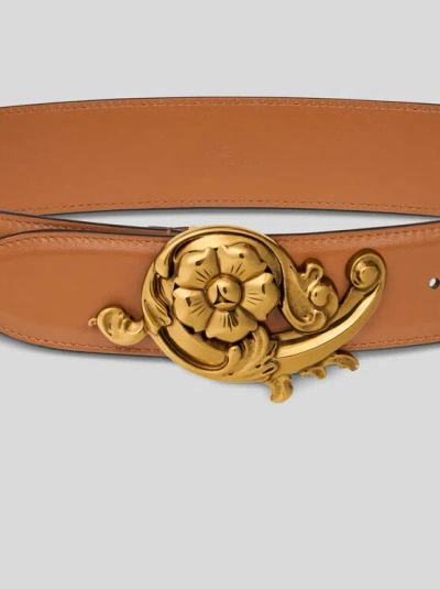 Etro Floral-buckle Leather Belt In Brown