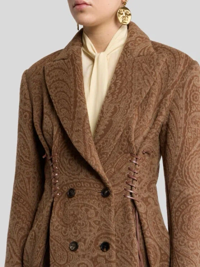 Etro Tailored Long Coat Featuring Paisley Design In Brown