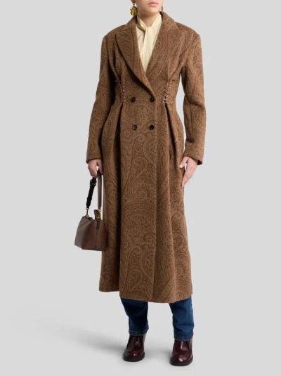Etro Tailored Long Coat Featuring Paisley Design In Brown