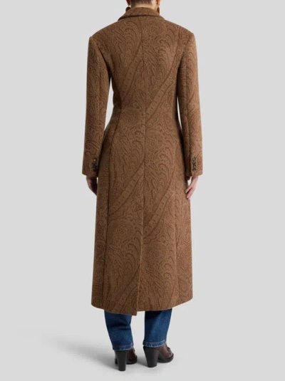 Etro Tailored Long Coat Featuring Paisley Design In Brown