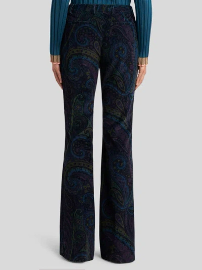 Etro Paisley-print Flared Viscose Trousers In Blue