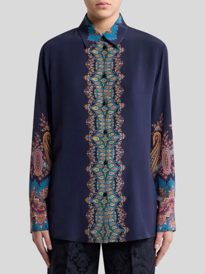 Etro Paisley-print Silk Shirt In Blue
