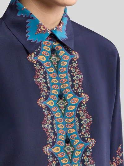 Etro Paisley-print Silk Shirt In Blue
