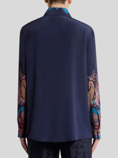 Etro Paisley-print Silk Shirt In Blue