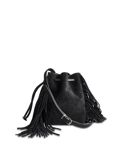 Madewell The Drawstring Crossbody Bucket Bag In Suede True Black In Black