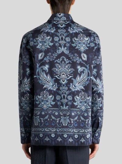 Etro Printed Cotton Shirt In Blue