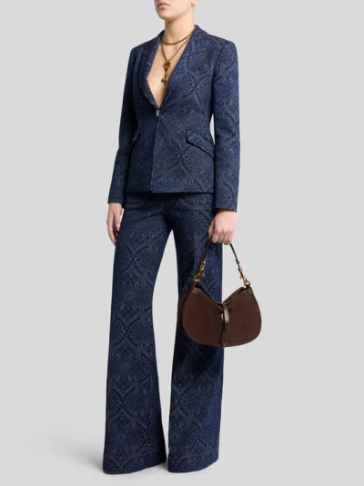 Etro Flared Jacquard Denim Jeans With Pegaso Buttons In Blue