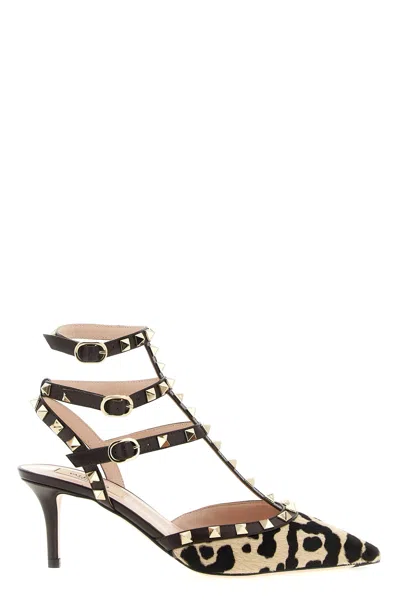 Valentino Rockstud Pointed Toe Animal Print Pumps In Multi