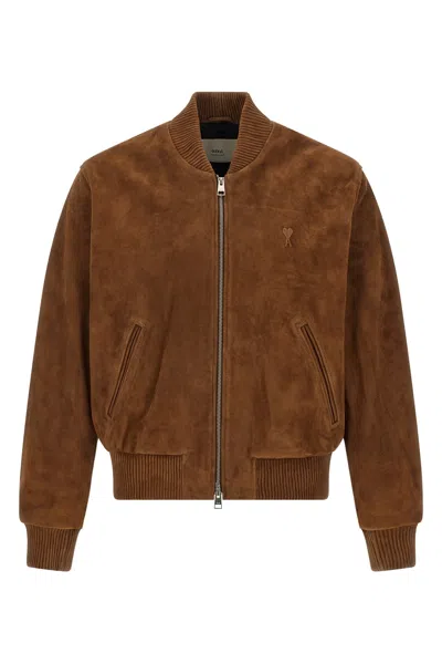 Ami Alexandre Mattiussi Goat Suede Jacket In Brown