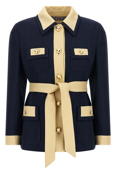 Valentino Blue/ivory Jacket With Belt In Blue