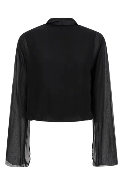 Alberta Ferretti Reversible Silk Chiffon Shirt With Unique Crossed Closure In Black
