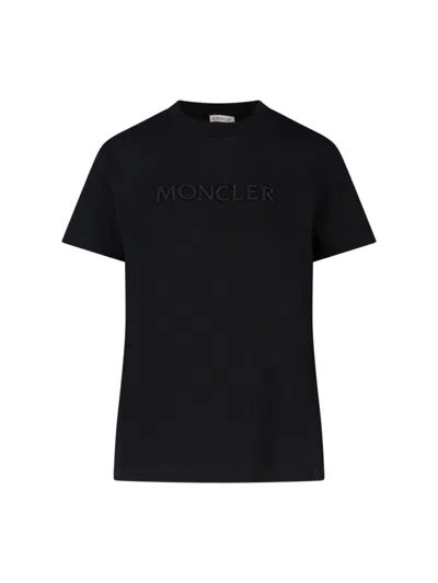 Moncler Embroidered Logo Cotton T-shirt In Black
