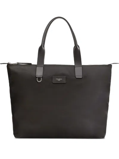 Dolce & Gabbana Zippered Tote Bag With Leather Handles In Black